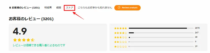 アリエクスプレスのストア評価画像